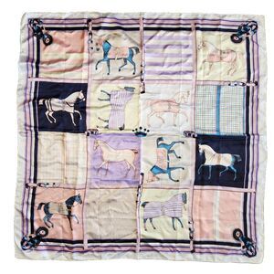 Equestrian Horse Novelty Print‎ Satin Scarf Dressage Retro Glam Quirky Cowgirl